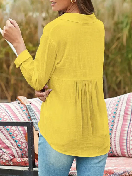 Spring & Fall Women's Linen Button-Up Shirt with Long Sleeves