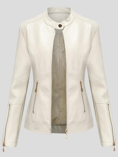 Women's Stand-Up Collar Zipper PU Leather Jacket
