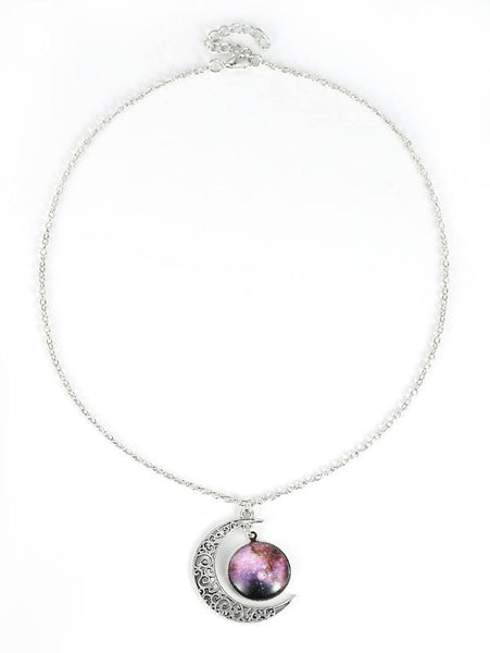 Star Sky Round & Moon Pendant Necklace