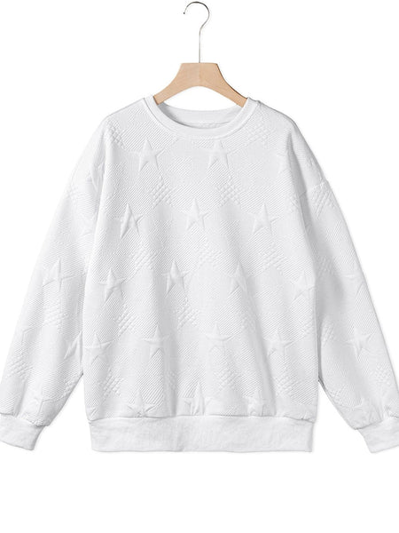 Starlight White Textured Crew Neck Sweatshirt