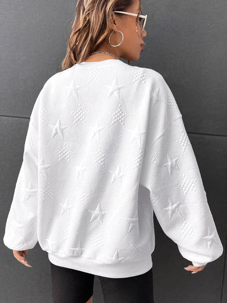 Starlight White Textured Crew Neck Sweatshirt