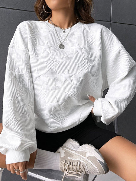 Starlight White Textured Crew Neck Sweatshirt