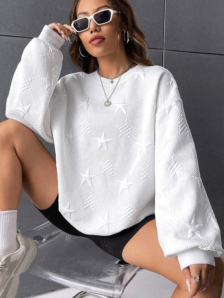 Starlight White Textured Crew Neck Sweatshirt