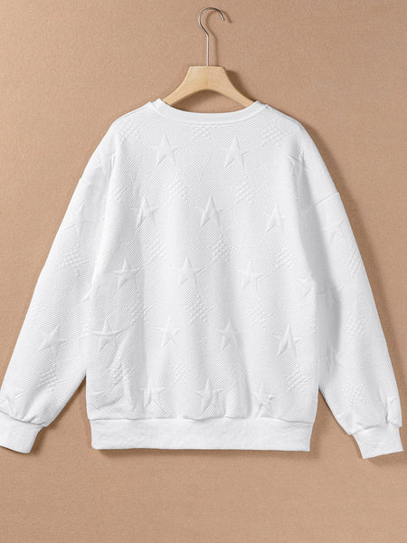 Starlight White Textured Crew Neck Sweatshirt