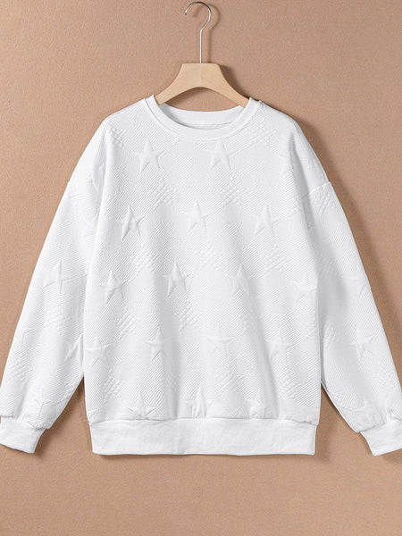 Starlight White Textured Crew Neck Sweatshirt