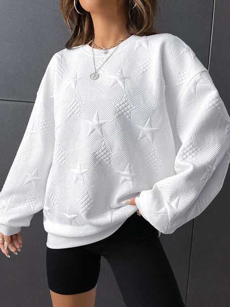 Starlight White Textured Crew Neck Sweatshirt