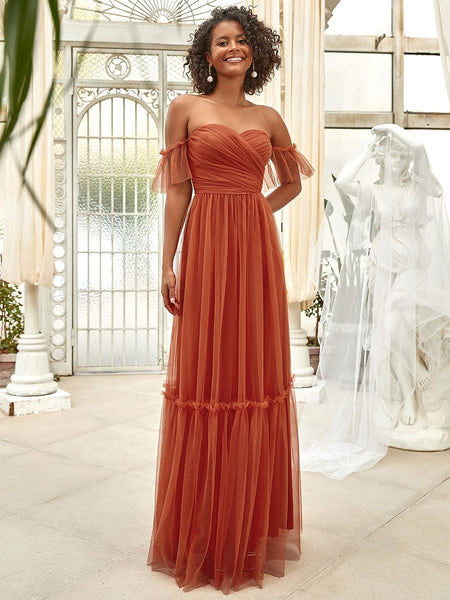 Elegant Floor-Length Strapless Ruffles A-Line Evening Gown