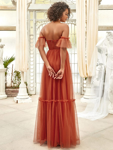 Elegant Floor-Length Strapless Ruffles A-Line Evening Gown
