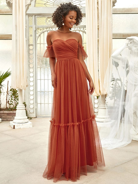 Elegant Floor-Length Strapless Ruffles A-Line Evening Gown
