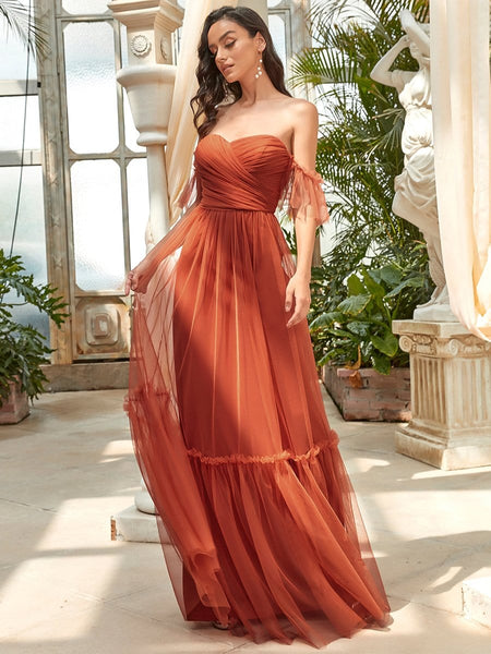 Elegant Floor-Length Strapless Ruffles A-Line Evening Gown