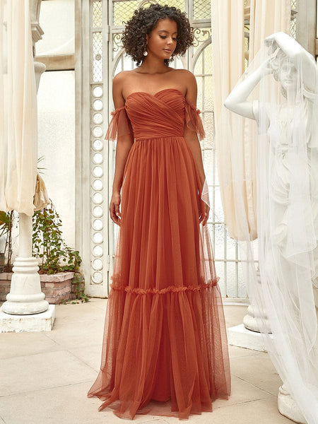Elegant Floor-Length Strapless Ruffles A-Line Evening Gown