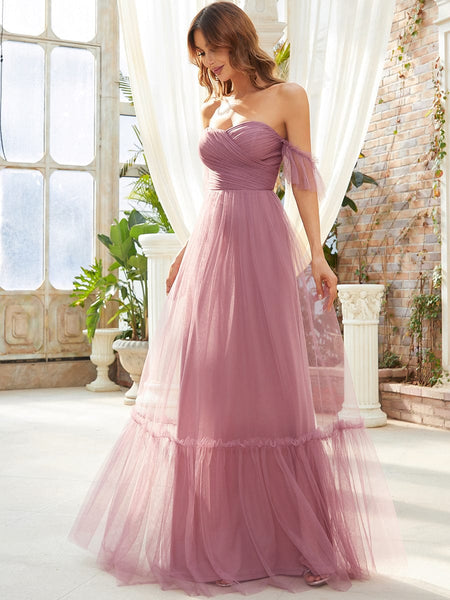 Elegant Floor-Length Strapless Ruffles A-Line Evening Gown