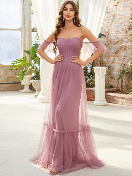 Elegant Floor-Length Strapless Ruffles A-Line Evening Gown