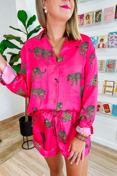 Women's Flirty Pink Cheetah Print Satin Pajamas