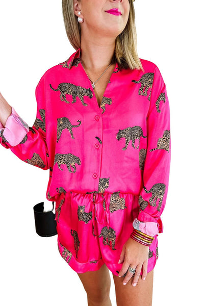 Women's Flirty Pink Cheetah Print Satin Pajamas