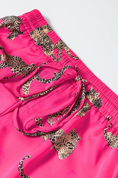 Women's Hot Pink Cheetah Print Satin Pajama Lounge Set