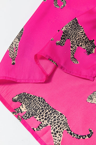 Women's Hot Pink Cheetah Print Satin Pajama Lounge Set