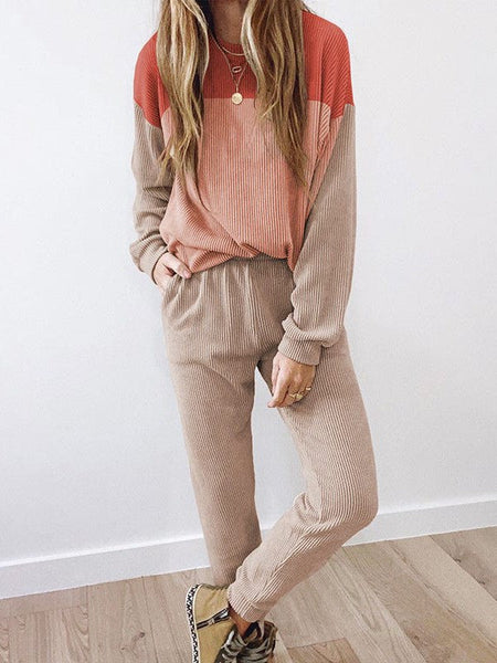 Street Trendy Women'S Two-Piece Set With Color Splicing Pants