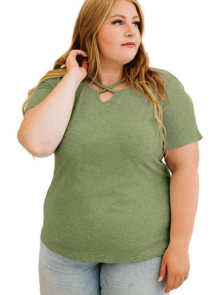 Striped Contrast Loose Fit V-Neck T-Shirt For Women In Plus Size