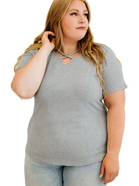 Striped Contrast Loose Fit V-Neck T-Shirt For Women In Plus Size