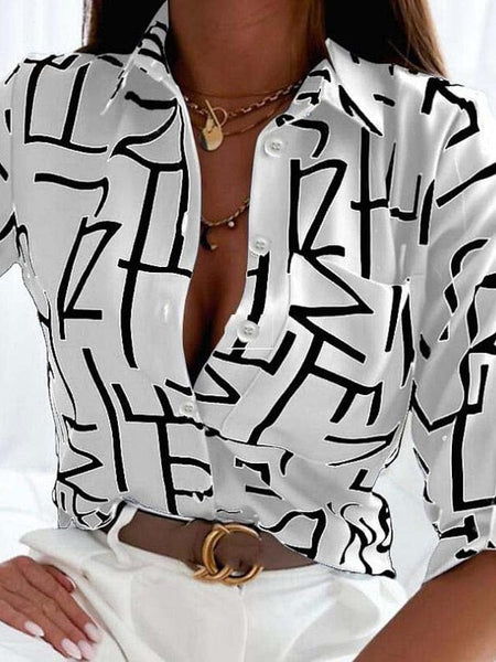 Striped Knit Women's Standard Collar Blouse for All Seasons