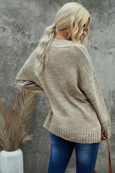 Striped Leopard Color Block Crochet Print Casual Long Sleeve Sweater