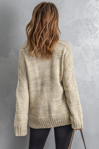 Striped Leopard Color Block Crochet Print Casual Long Sleeve Sweater