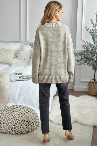 Striped Leopard Color Block Crochet Print Casual Long Sleeve Sweater