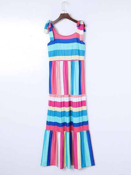 Striped Sleeveless Square Neck Maxi Dress In Yellow