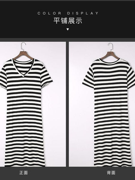 Striped Print V-neck Long-sleeved Dress