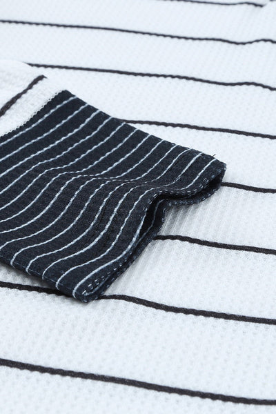 Women's Striped Waffle Knit Henley Top with Contrast Detail