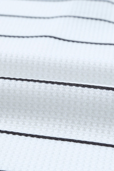 Women's Striped Waffle Knit Henley Top with Contrast Detail