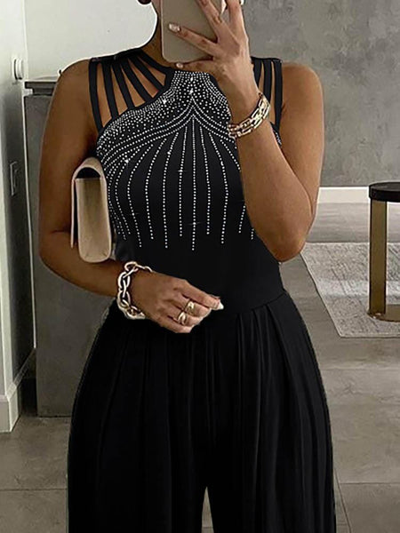 Studded Cutout Ruched Wide Leg Jumpsuit