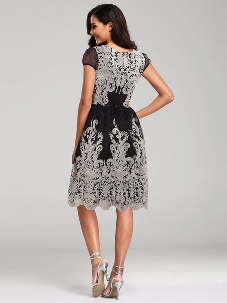Stunning Black Applique Homecoming Dress with Zipper