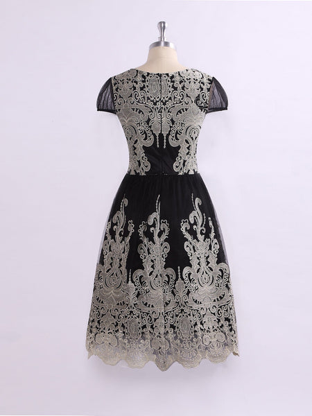 Stunning Black Applique Homecoming Dress with Zipper
