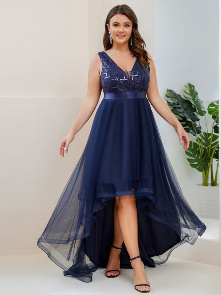 Women's Sequin Applique High-Low Tulle Evening Gown in Rust