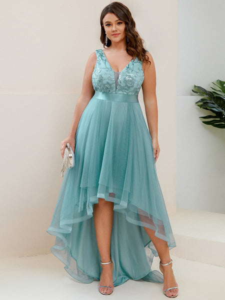 Women's Sequin Applique High-Low Tulle Evening Gown in Rust