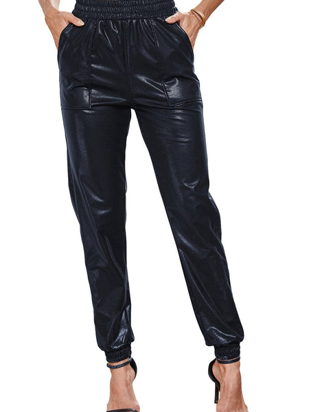 Stylish Black Pebble Print Joggers with Elastic Waist and Pockets