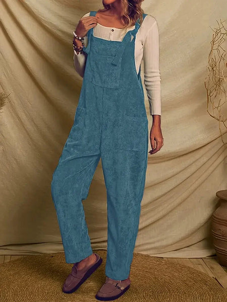 Stylish Corduroy Overall Jumpsuit with Patched Pockets for Women, Spring & Autumn Wardrobe