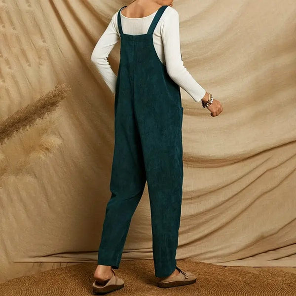 Stylish Corduroy Overall Jumpsuit with Patched Pockets for Women, Spring & Autumn Wardrobe