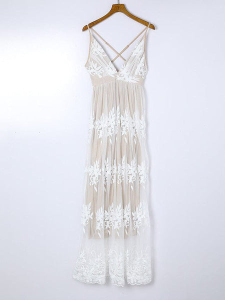 Stylish Low V-Neck Chiffon Suspender Dress With Beautiful Back