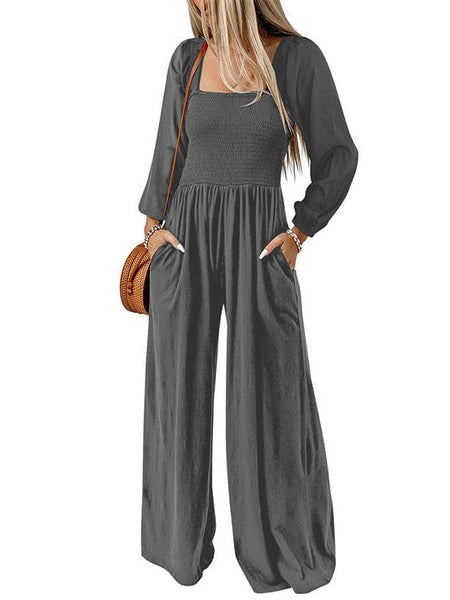 Stylish Square Neck Jumpsuit With Long Sleeves For Women'S Fashion
