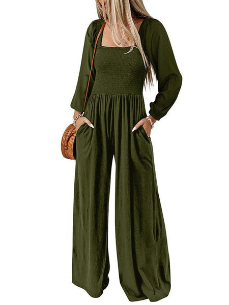 Stylish Square Neck Jumpsuit With Long Sleeves For Women'S Fashion