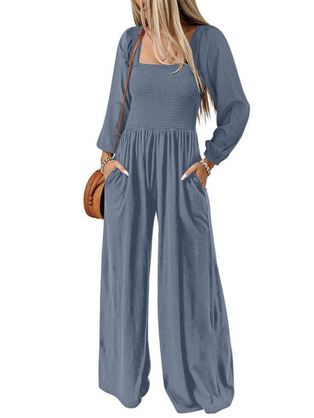 Stylish Square Neck Jumpsuit With Long Sleeves For Women'S Fashion