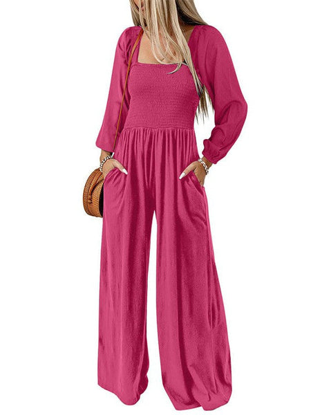 Stylish Square Neck Jumpsuit With Long Sleeves For Women'S Fashion