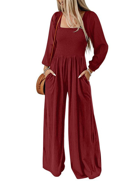 Stylish Square Neck Jumpsuit With Long Sleeves For Women'S Fashion