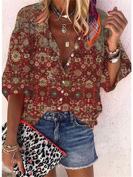 Women's Boho Chic Button-Up Shirt in Blouses & Shirts
