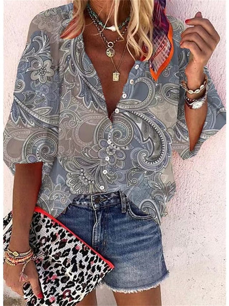 Women's Boho Chic Button-Up Shirt in Blouses & Shirts