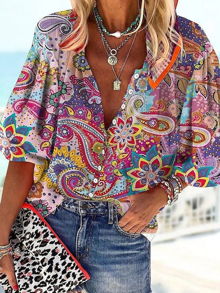 Women's Boho Chic Button-Up Shirt in Blouses & Shirts