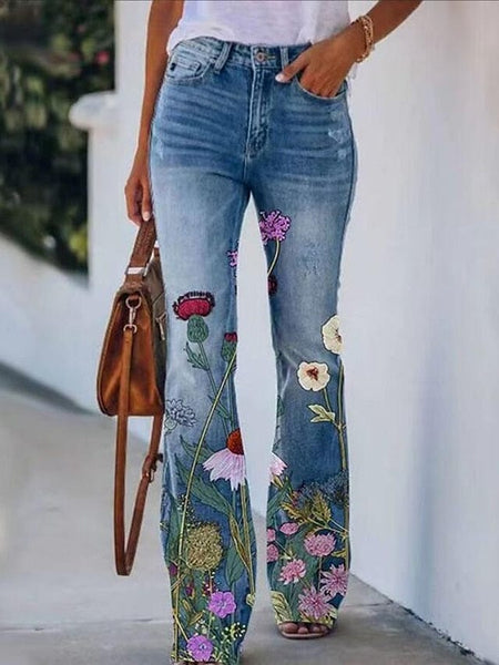 Women's High-Waisted Distressed Bootcut Flare Jeans